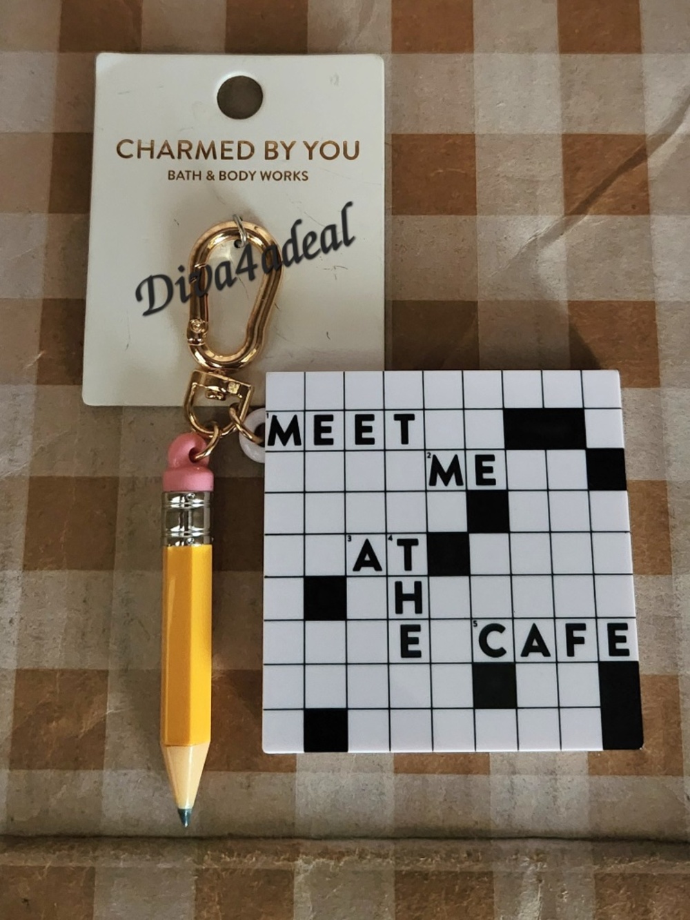 Bath & Body Works PENCIL CROSSWORD PUZZLE Charmed By You Bag Keychain
